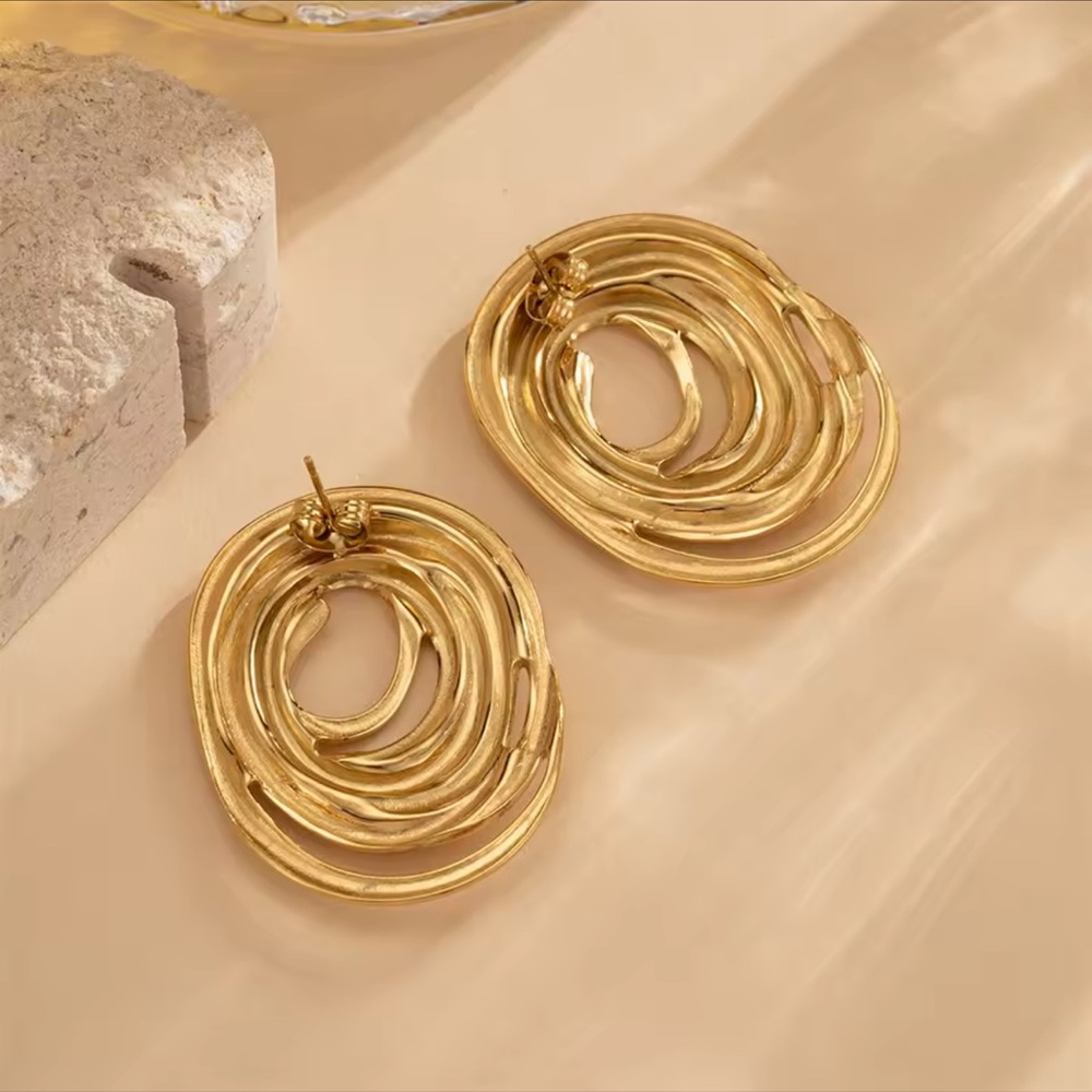 Gold Swirl Earrings Stainless Steel - Picture 7 of 8